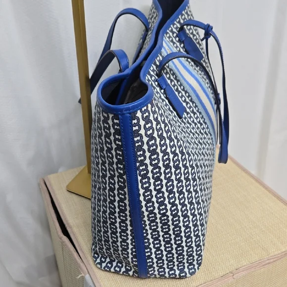 Tory Burch Blue and White Geometric Tote *SALE* - Picture 6 of 7